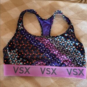 VSX Multicolor Geometric Racerback Sports Bra with Pink Band